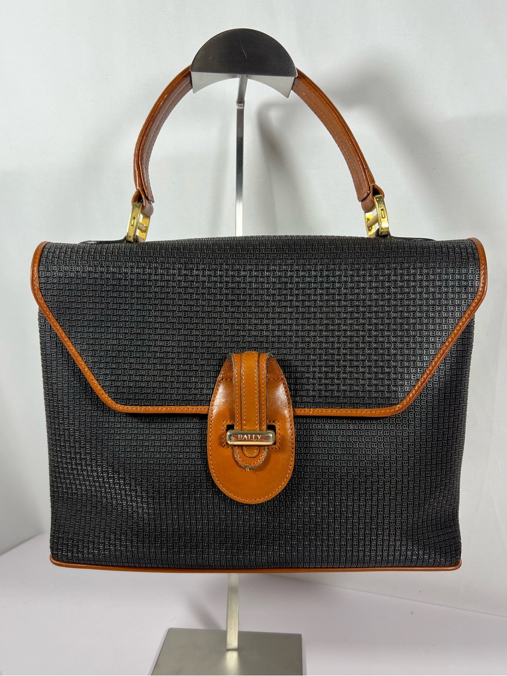3116: Vintage Bally Monogram Top Handle Briefcase Attache Bag Brown